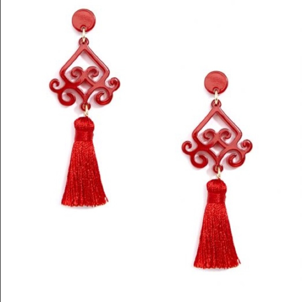 Zenzii Scroll Tassel Earrings in Red